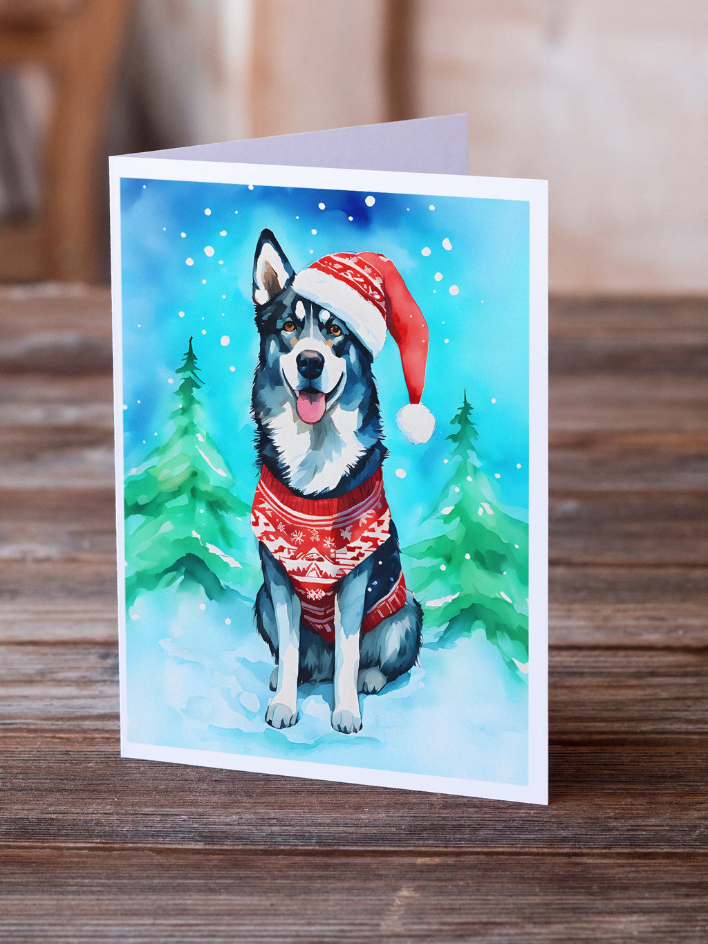 Siberian Husky Christmas Greeting Cards Pack of 8 Blank Cards with Envelopes Whimsical A7 Size 5x7