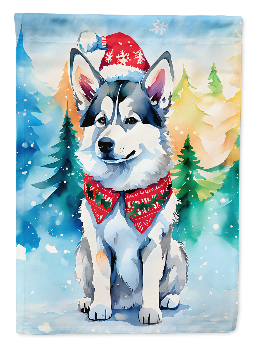Siberian Husky Christmas House Flag 28x40 Porch Sleeve Pole Decorative Outside Yard Banner Artwork Wall Hanging, Polyester