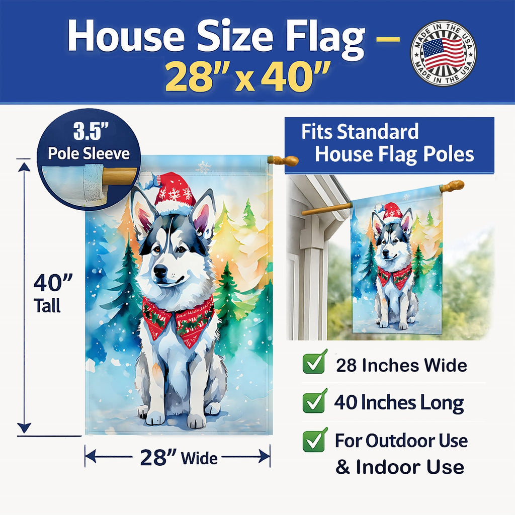 Siberian Husky Christmas House Flag 28x40 Porch Sleeve Pole Decorative Outside Yard Banner Artwork Wall Hanging, Polyester