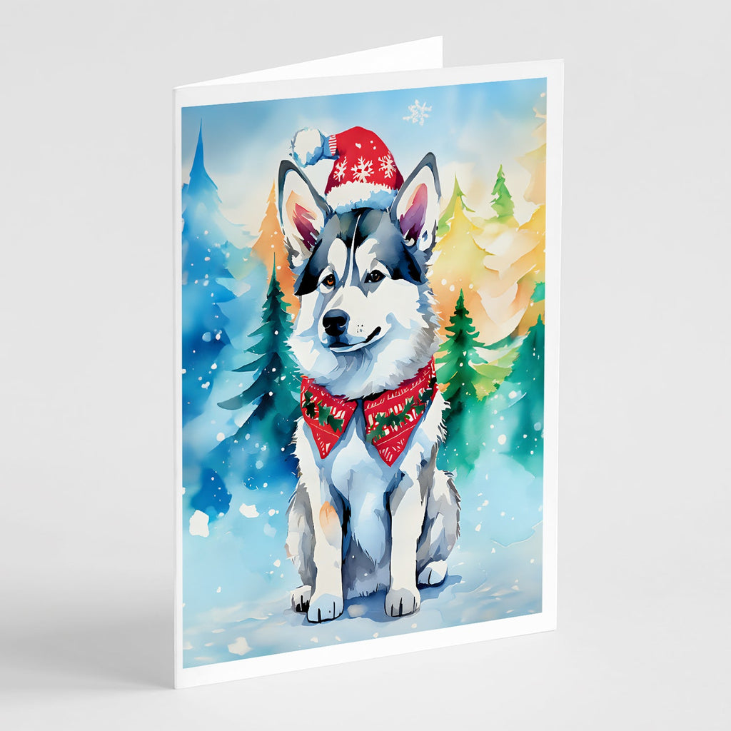 Siberian Husky Christmas Greeting Cards Pack of 8 Blank Cards with Envelopes Whimsical A7 Size 5x7