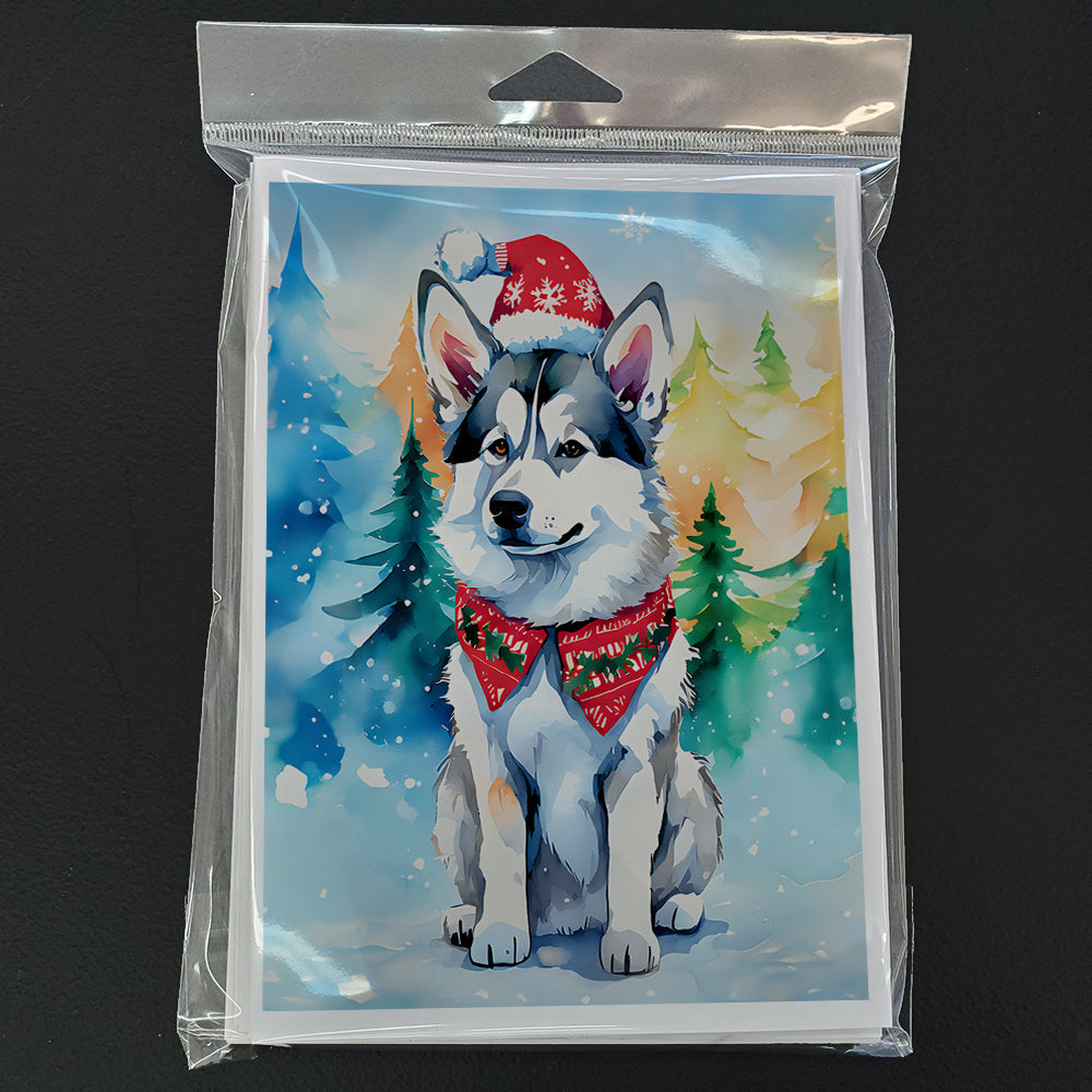 Siberian Husky Christmas Greeting Cards Pack of 8 Blank Cards with Envelopes Whimsical A7 Size 5x7