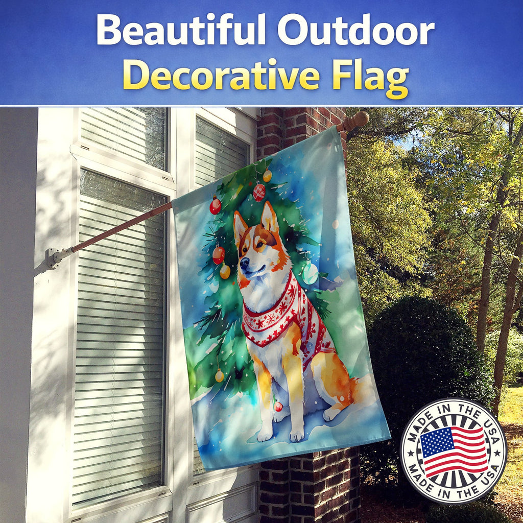 Siberian Husky Christmas House Flag 28x40 Porch Sleeve Pole Decorative Outside Yard Banner Artwork Wall Hanging, Polyester