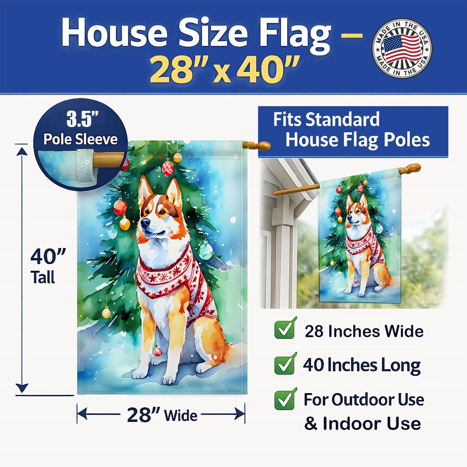 Siberian Husky Christmas House Flag 28x40 Porch Sleeve Pole Decorative Outside Yard Banner Artwork Wall Hanging, Polyester
