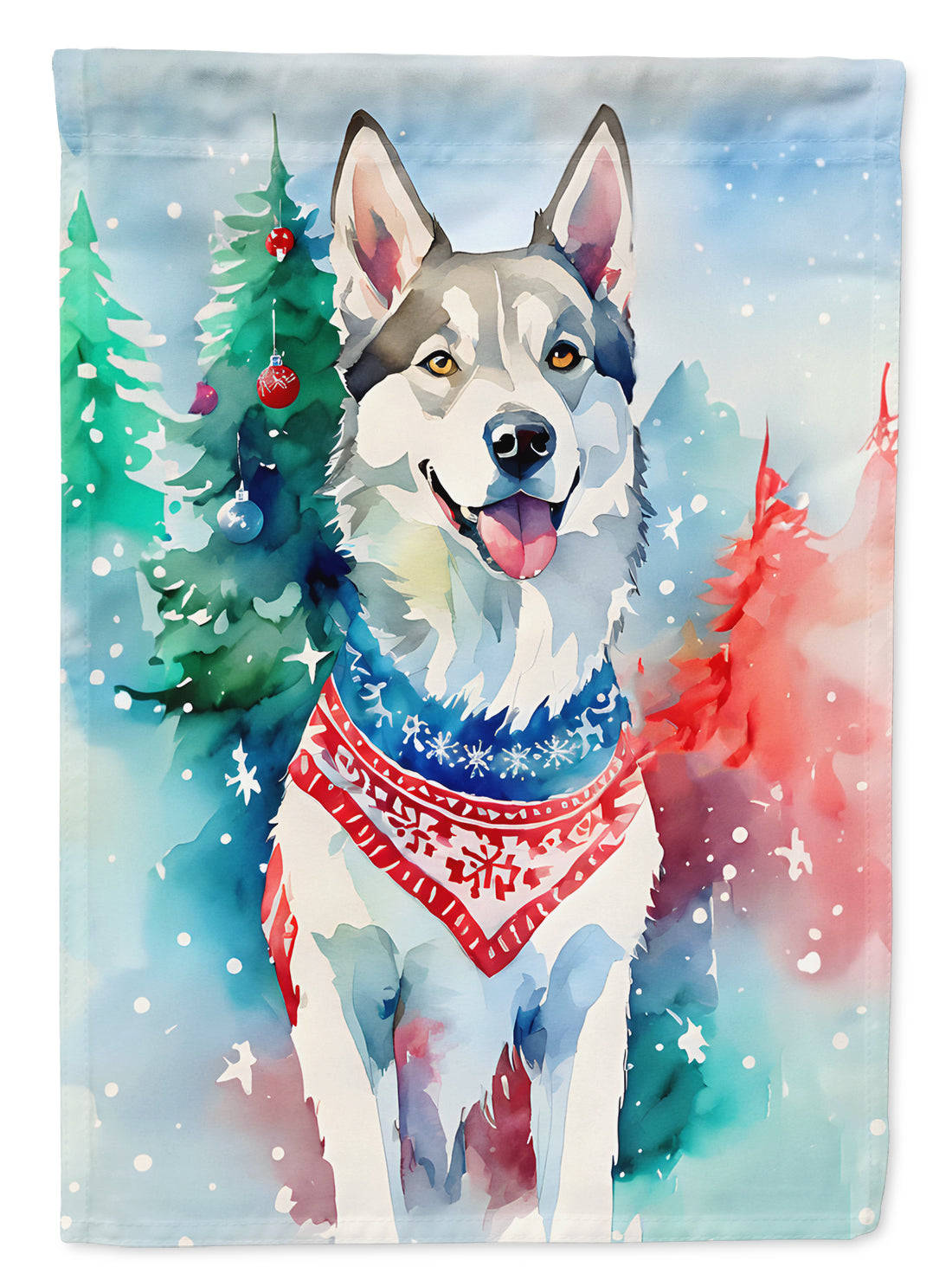 Siberian Husky Christmas House Flag 28x40 Porch Sleeve Pole Decorative Outside Yard Banner Artwork Wall Hanging, Polyester