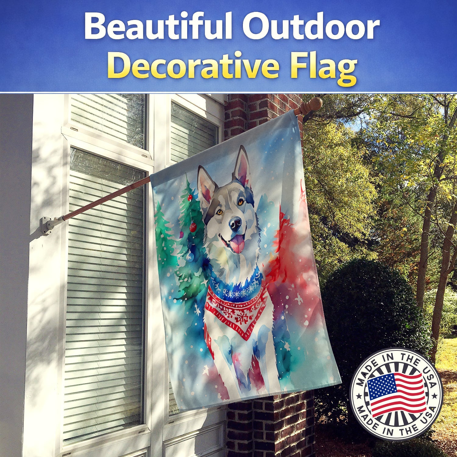 Siberian Husky Christmas House Flag 28x40 Porch Sleeve Pole Decorative Outside Yard Banner Artwork Wall Hanging, Polyester