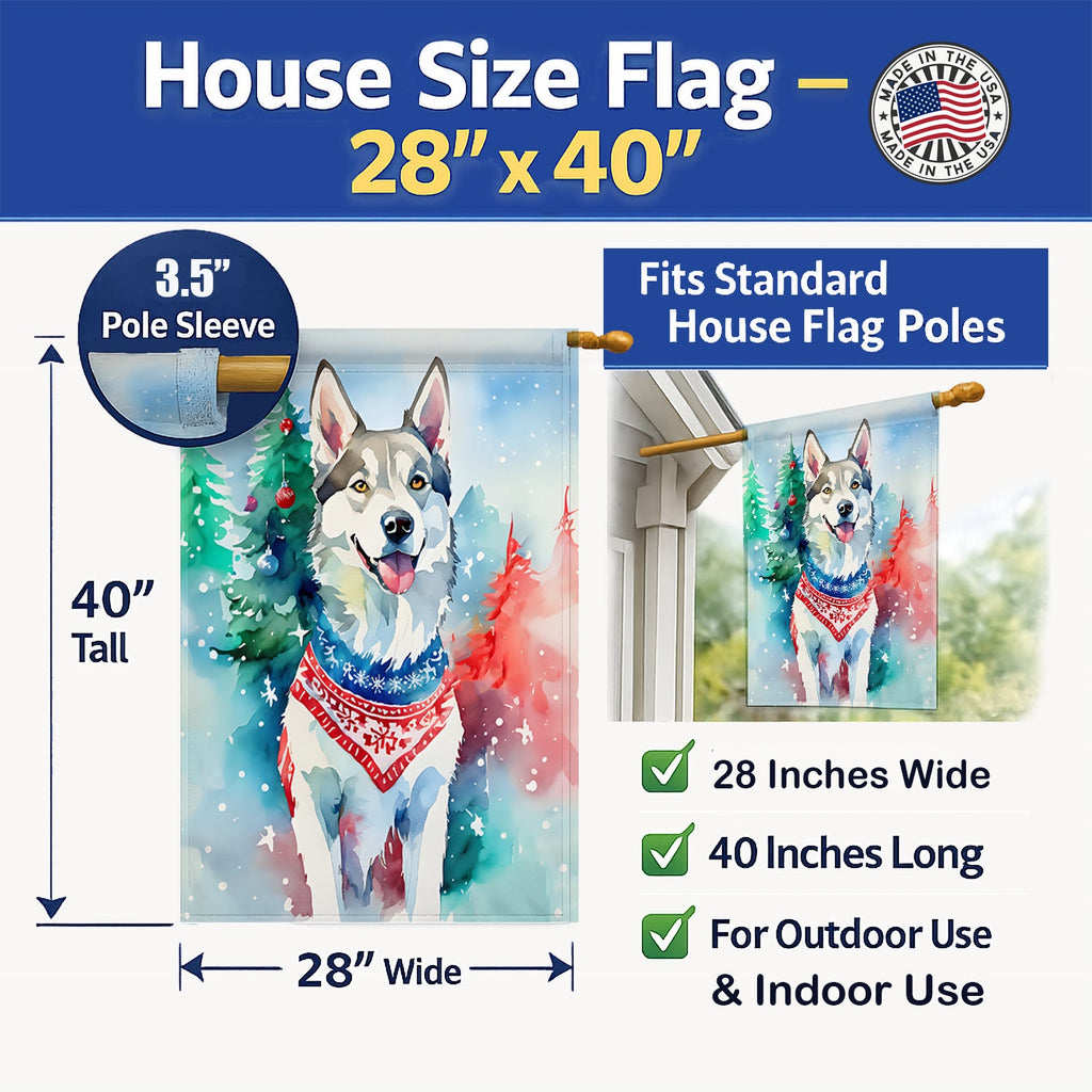 Siberian Husky Christmas House Flag 28x40 Porch Sleeve Pole Decorative Outside Yard Banner Artwork Wall Hanging, Polyester