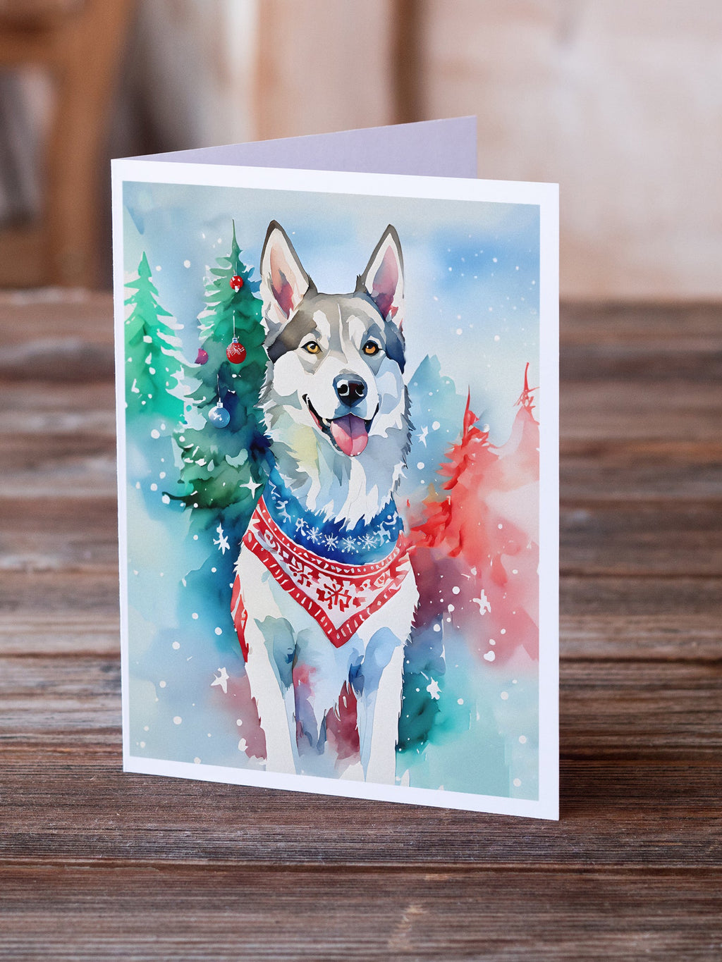 Siberian Husky Christmas Greeting Cards Pack of 8 Blank Cards with Envelopes Whimsical A7 Size 5x7