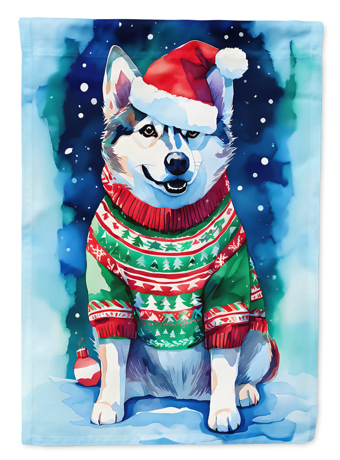 Siberian Husky Christmas House Flag 28x40 Porch Sleeve Pole Decorative Outside Yard Banner Artwork Wall Hanging, Polyester