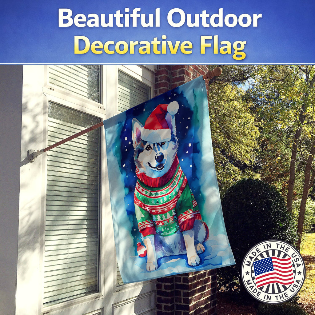 Siberian Husky Christmas House Flag 28x40 Porch Sleeve Pole Decorative Outside Yard Banner Artwork Wall Hanging, Polyester