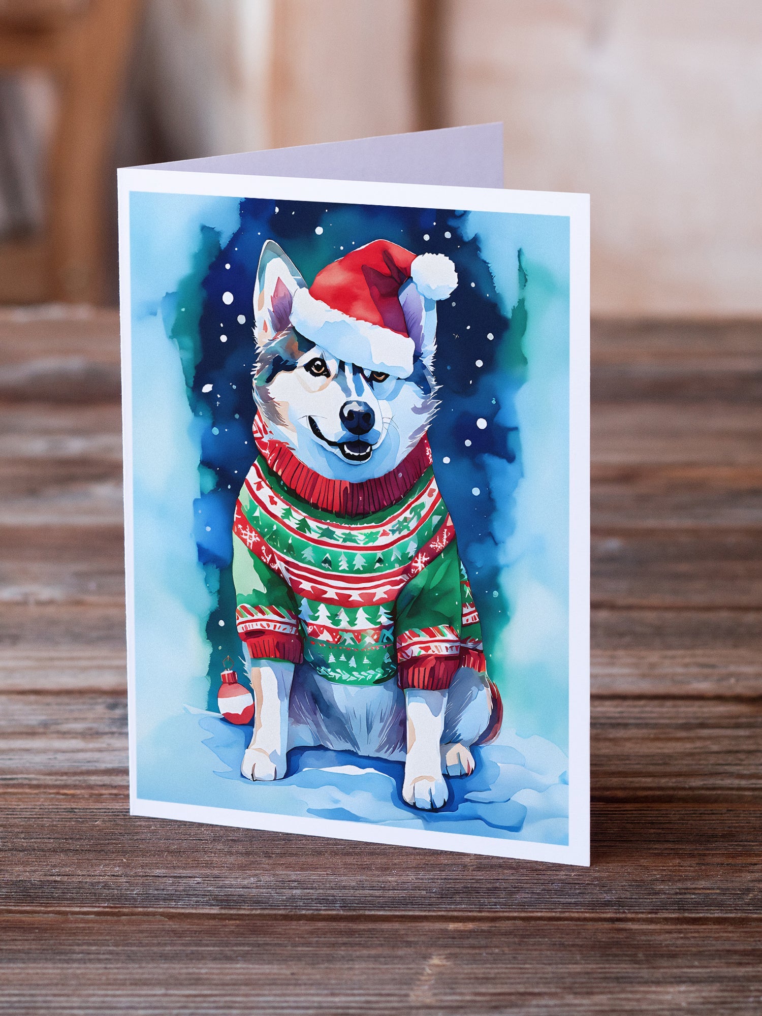 Siberian Husky Christmas Greeting Cards Pack of 8 Blank Cards with Envelopes Whimsical A7 Size 5x7