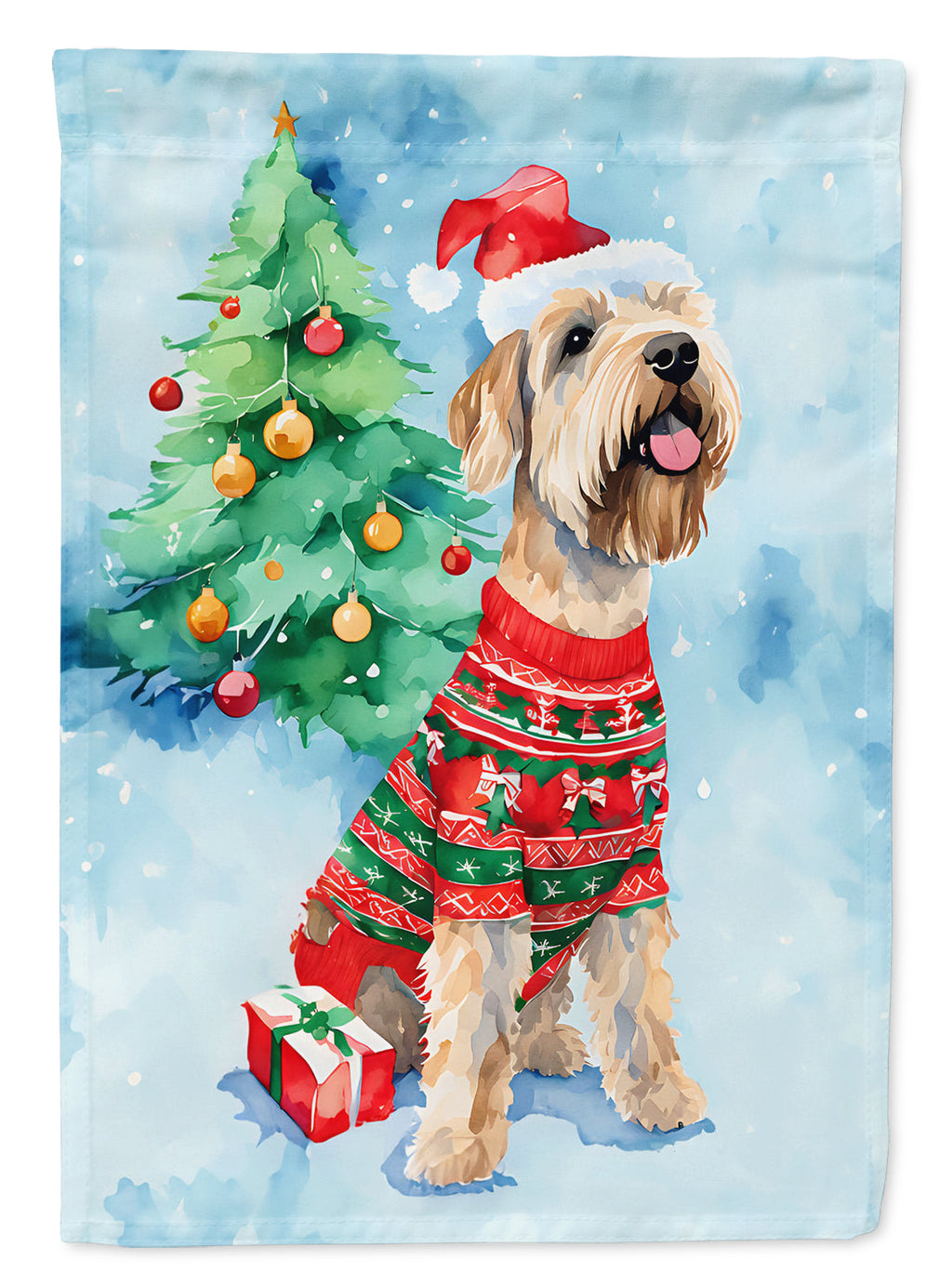 Wheaten Terrier Christmas House Flag 28x40 Porch Sleeve Pole Decorative Outside Yard Banner Artwork Wall Hanging, Polyester