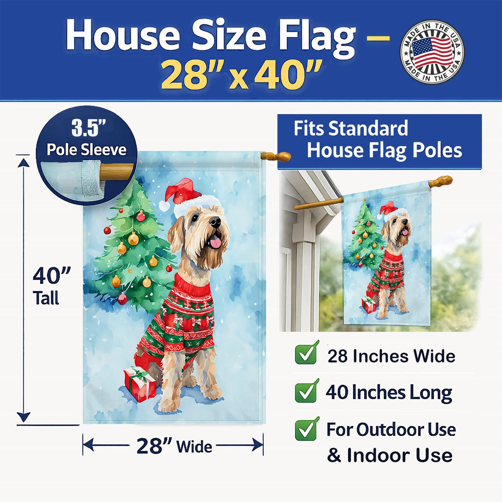 Wheaten Terrier Christmas House Flag 28x40 Porch Sleeve Pole Decorative Outside Yard Banner Artwork Wall Hanging, Polyester