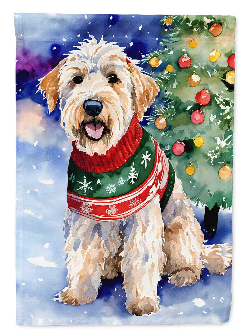 Wheaten Terrier Christmas House Flag 28x40 Porch Sleeve Pole Decorative Outside Yard Banner Artwork Wall Hanging, Polyester