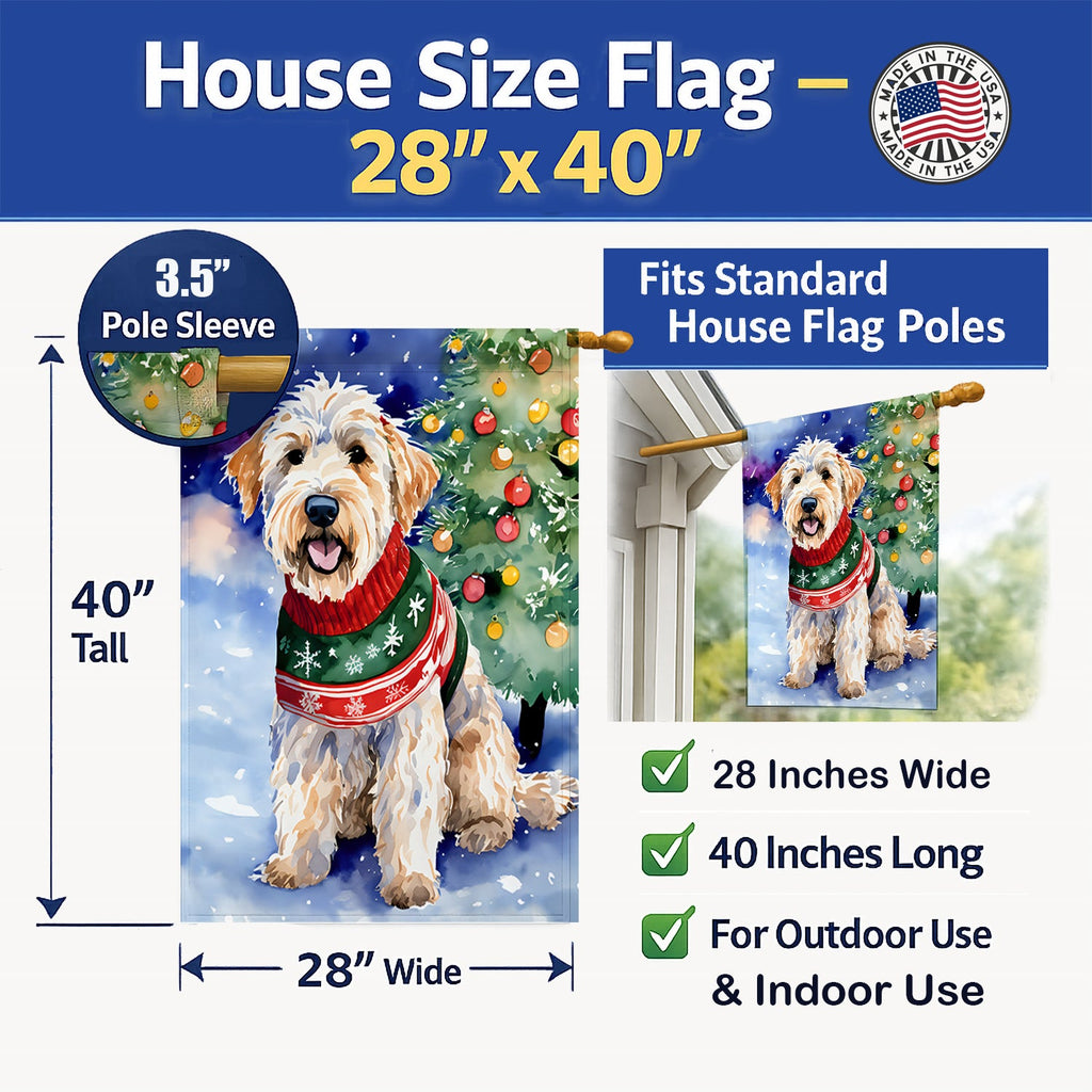Wheaten Terrier Christmas House Flag 28x40 Porch Sleeve Pole Decorative Outside Yard Banner Artwork Wall Hanging, Polyester