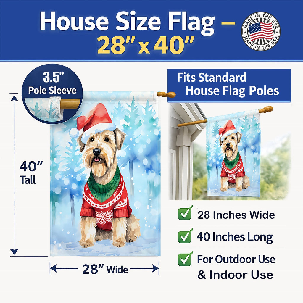 Wheaten Terrier Christmas House Flag 28x40 Porch Sleeve Pole Decorative Outside Yard Banner Artwork Wall Hanging, Polyester
