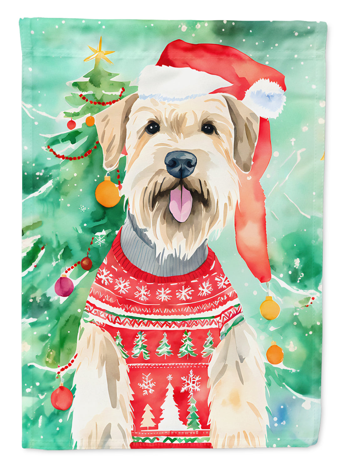 Wheaten Terrier Christmas House Flag 28x40 Porch Sleeve Pole Decorative Outside Yard Banner Artwork Wall Hanging, Polyester