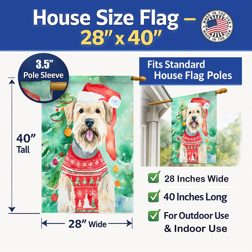 Wheaten Terrier Christmas House Flag 28x40 Porch Sleeve Pole Decorative Outside Yard Banner Artwork Wall Hanging, Polyester
