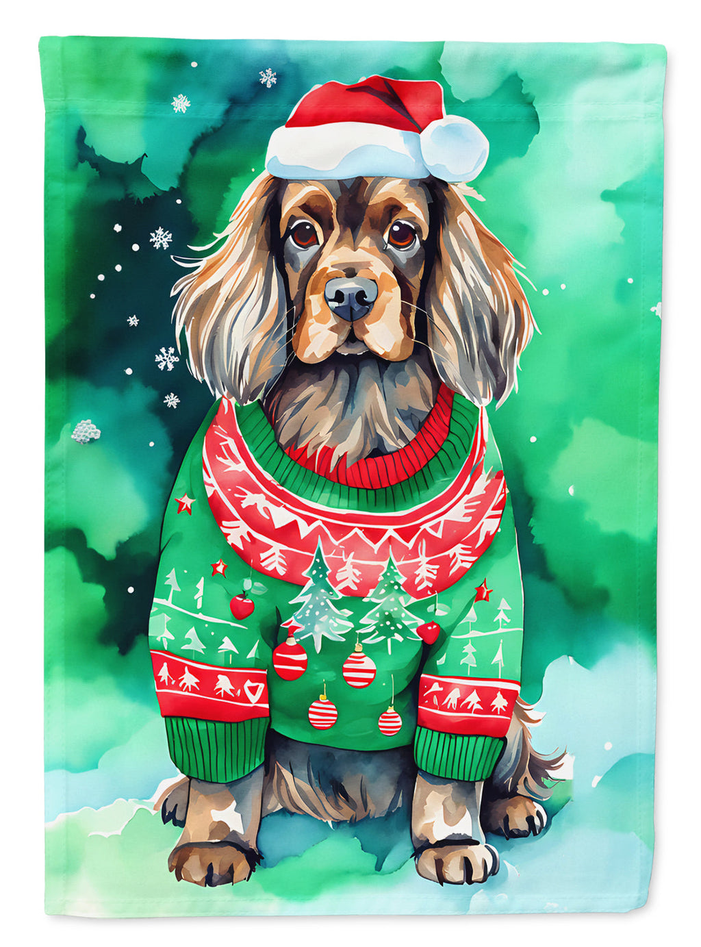 Sussex Spaniel Christmas House Flag 28x40 Porch Sleeve Pole Decorative Outside Yard Banner Artwork Wall Hanging, Polyester
