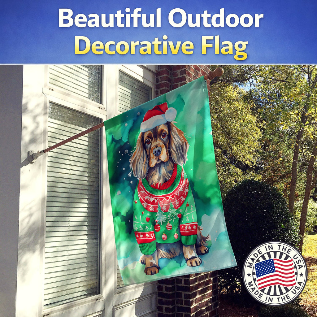 Sussex Spaniel Christmas House Flag 28x40 Porch Sleeve Pole Decorative Outside Yard Banner Artwork Wall Hanging, Polyester