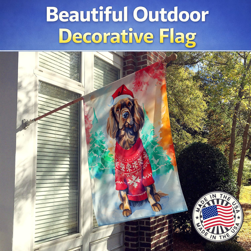 Sussex Spaniel Christmas House Flag 28x40 Porch Sleeve Pole Decorative Outside Yard Banner Artwork Wall Hanging, Polyester