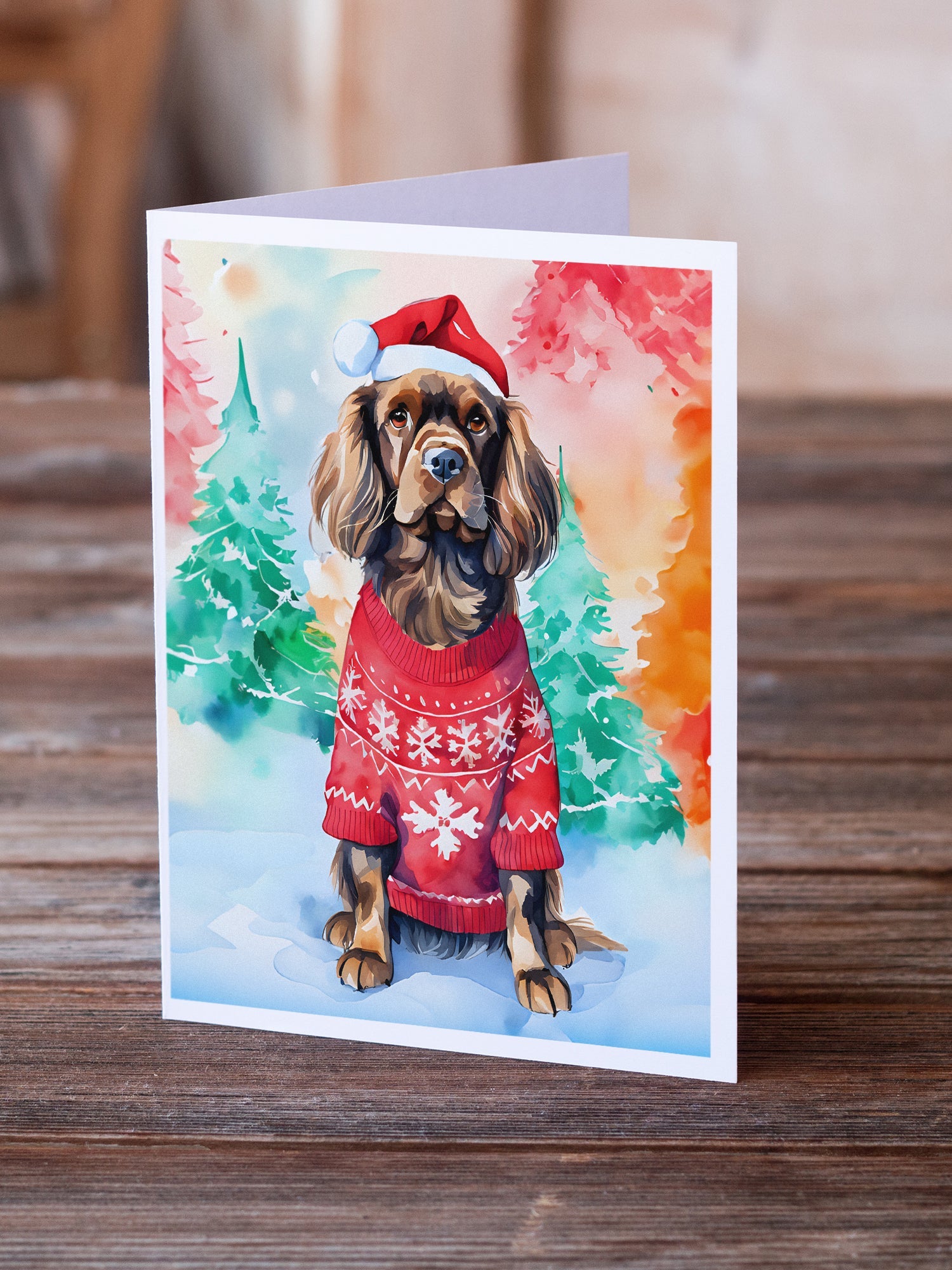 Sussex Spaniel Christmas Greeting Cards Pack of 8 Blank Cards with Envelopes Whimsical A7 Size 5x7