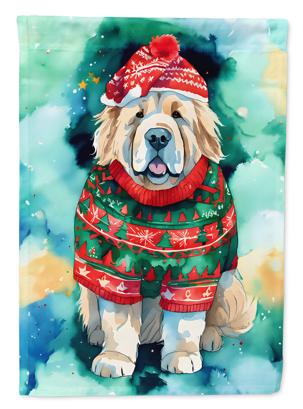 Tibetan Mastiff Christmas House Flag 28x40 Porch Sleeve Pole Decorative Outside Yard Banner Artwork Wall Hanging, Polyester