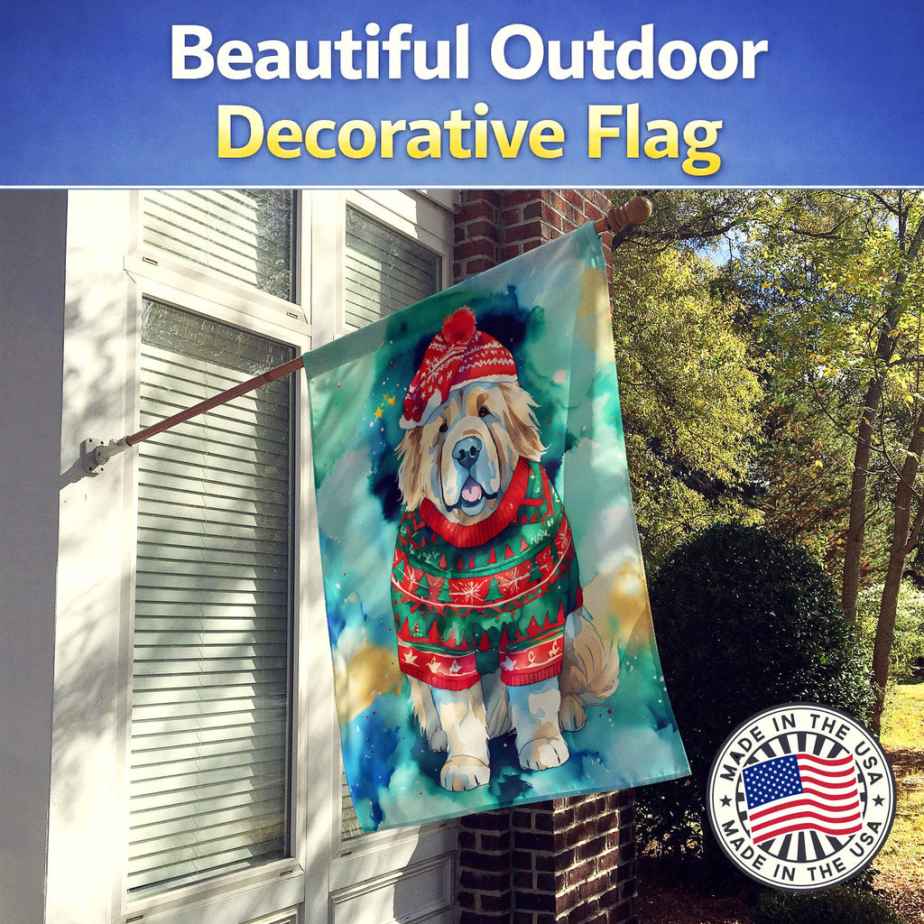 Tibetan Mastiff Christmas House Flag 28x40 Porch Sleeve Pole Decorative Outside Yard Banner Artwork Wall Hanging, Polyester
