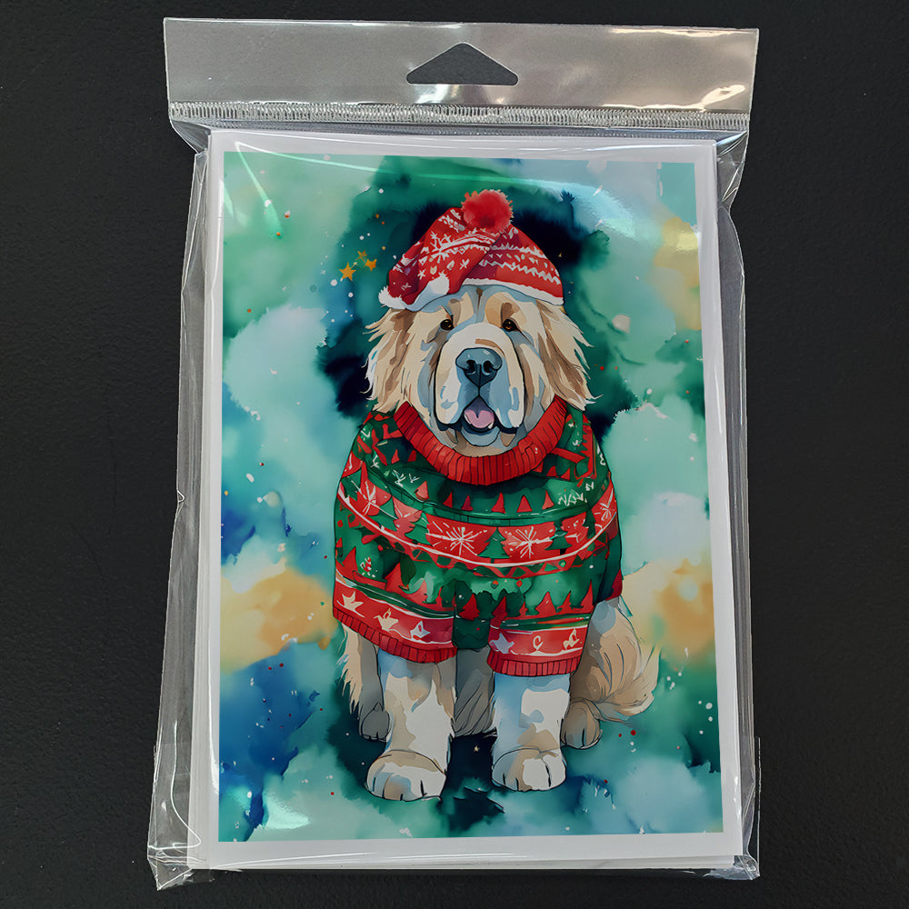 Tibetan Mastiff Christmas Greeting Cards Pack of 8 Blank Cards with Envelopes Whimsical A7 Size 5x7
