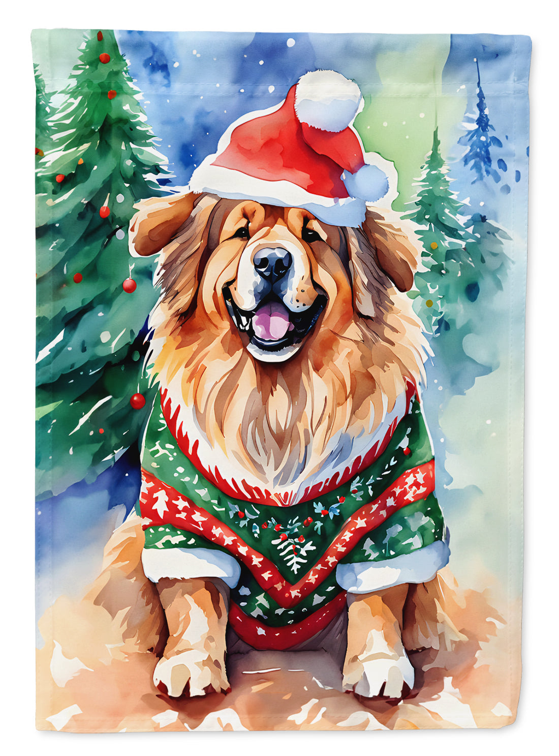 Tibetan Mastiff Christmas House Flag 28x40 Porch Sleeve Pole Decorative Outside Yard Banner Artwork Wall Hanging, Polyester