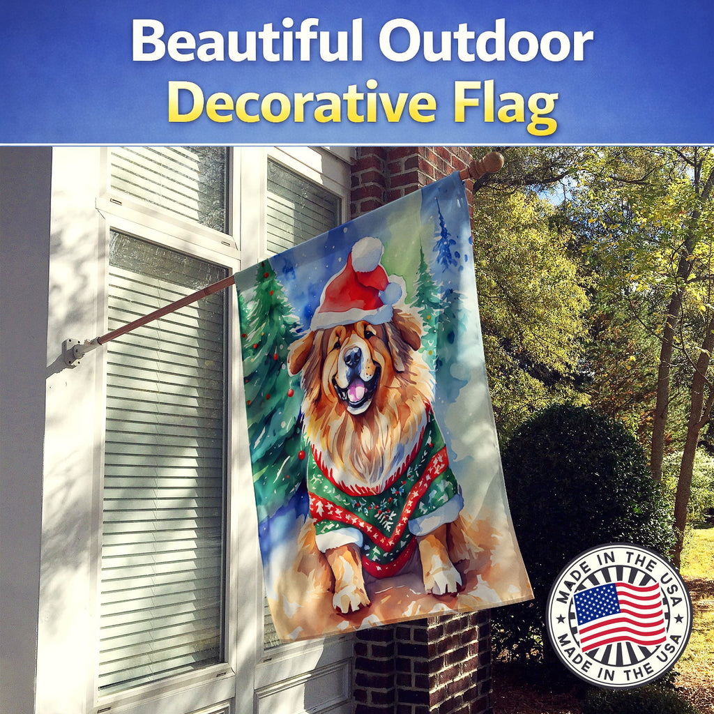 Tibetan Mastiff Christmas House Flag 28x40 Porch Sleeve Pole Decorative Outside Yard Banner Artwork Wall Hanging, Polyester