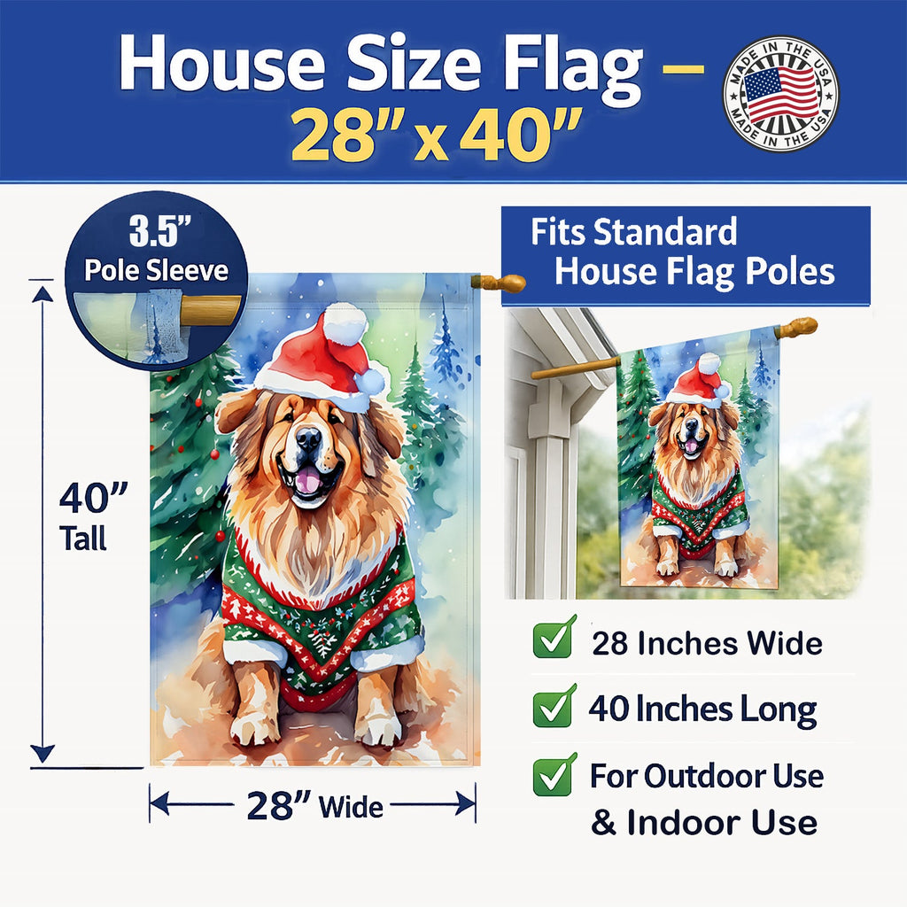 Tibetan Mastiff Christmas House Flag 28x40 Porch Sleeve Pole Decorative Outside Yard Banner Artwork Wall Hanging, Polyester