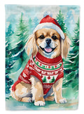 Tibetan Spaniel Christmas House Flag 28x40 Porch Sleeve Pole Decorative Outside Yard Banner Artwork Wall Hanging, Polyester