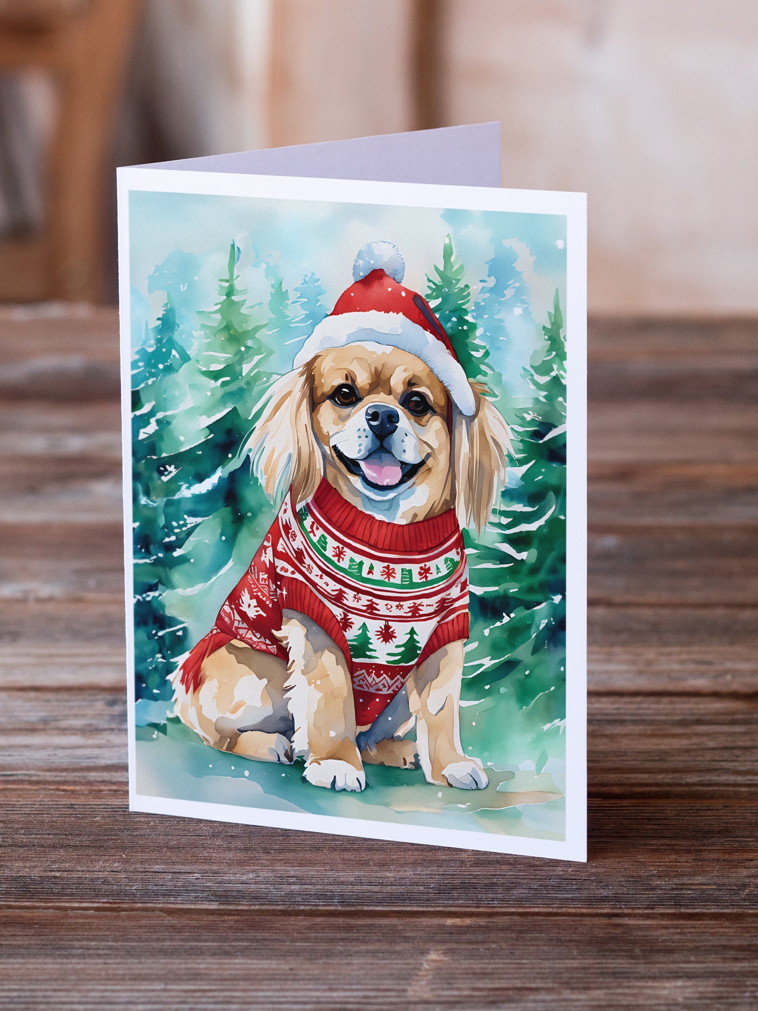 Tibetan Spaniel Christmas Greeting Cards Pack of 8 Blank Cards with Envelopes Whimsical A7 Size 5x7