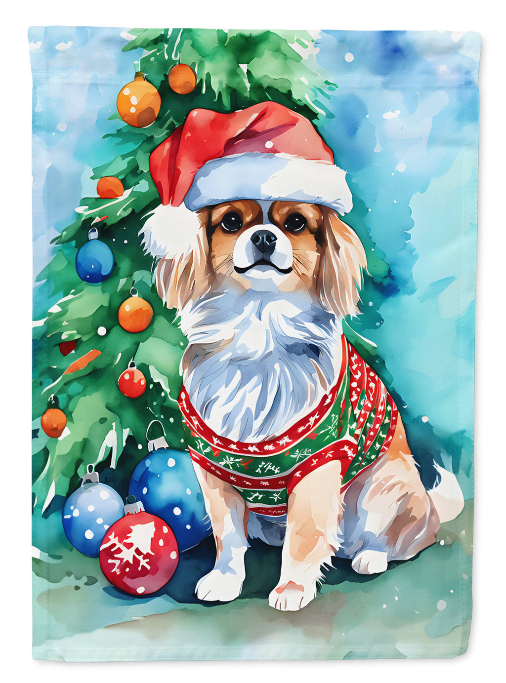 Tibetan Spaniel Christmas House Flag 28x40 Porch Sleeve Pole Decorative Outside Yard Banner Artwork Wall Hanging, Polyester