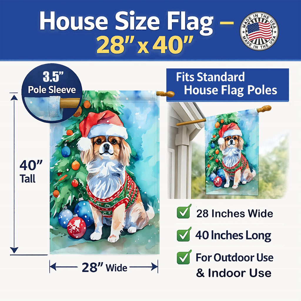 Tibetan Spaniel Christmas House Flag 28x40 Porch Sleeve Pole Decorative Outside Yard Banner Artwork Wall Hanging, Polyester