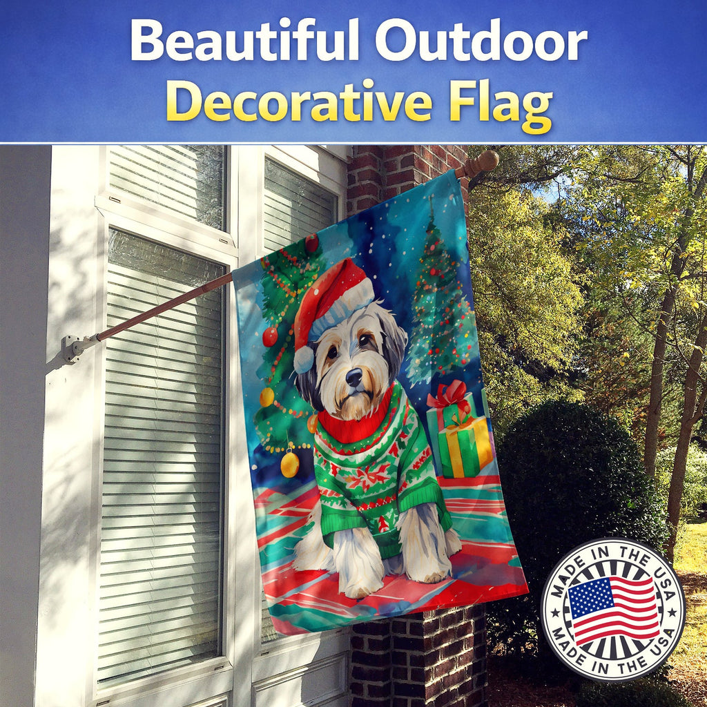 Tibetan Terrier Christmas House Flag 28x40 Porch Sleeve Pole Decorative Outside Yard Banner Artwork Wall Hanging, Polyester