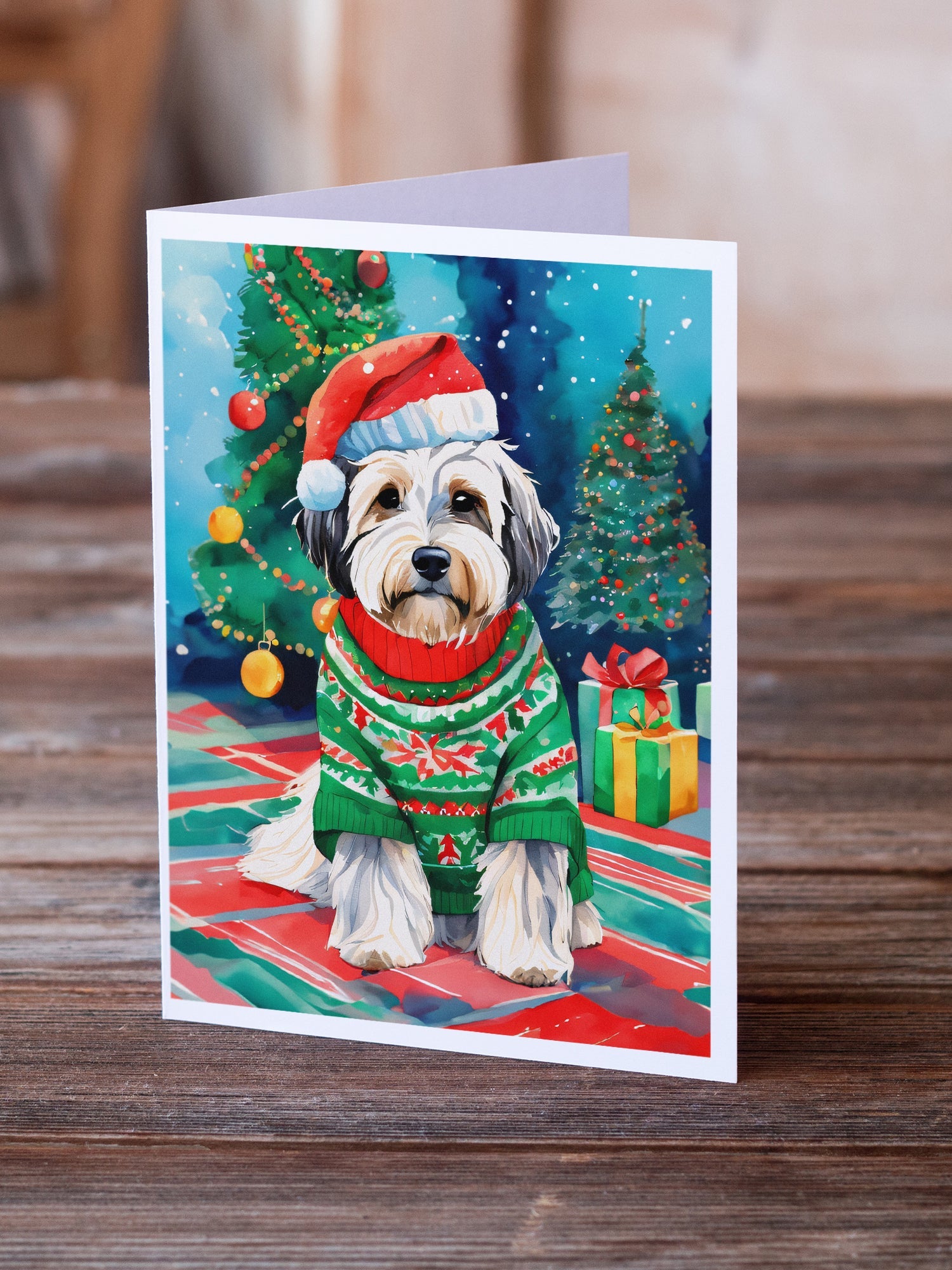 Tibetan Terrier Christmas Greeting Cards Pack of 8 Blank Cards with Envelopes Whimsical A7 Size 5x7