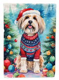 Tibetan Terrier Christmas House Flag 28x40 Porch Sleeve Pole Decorative Outside Yard Banner Artwork Wall Hanging, Polyester