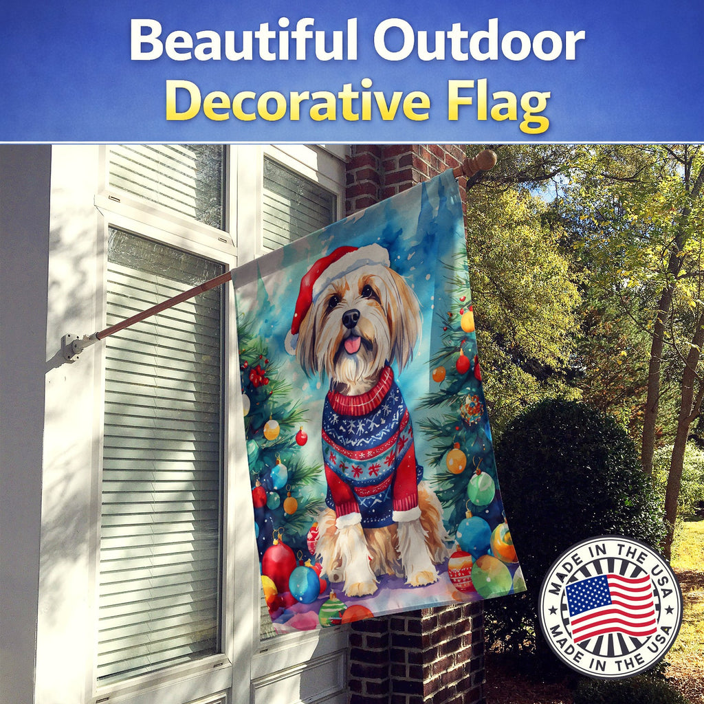 Tibetan Terrier Christmas House Flag 28x40 Porch Sleeve Pole Decorative Outside Yard Banner Artwork Wall Hanging, Polyester