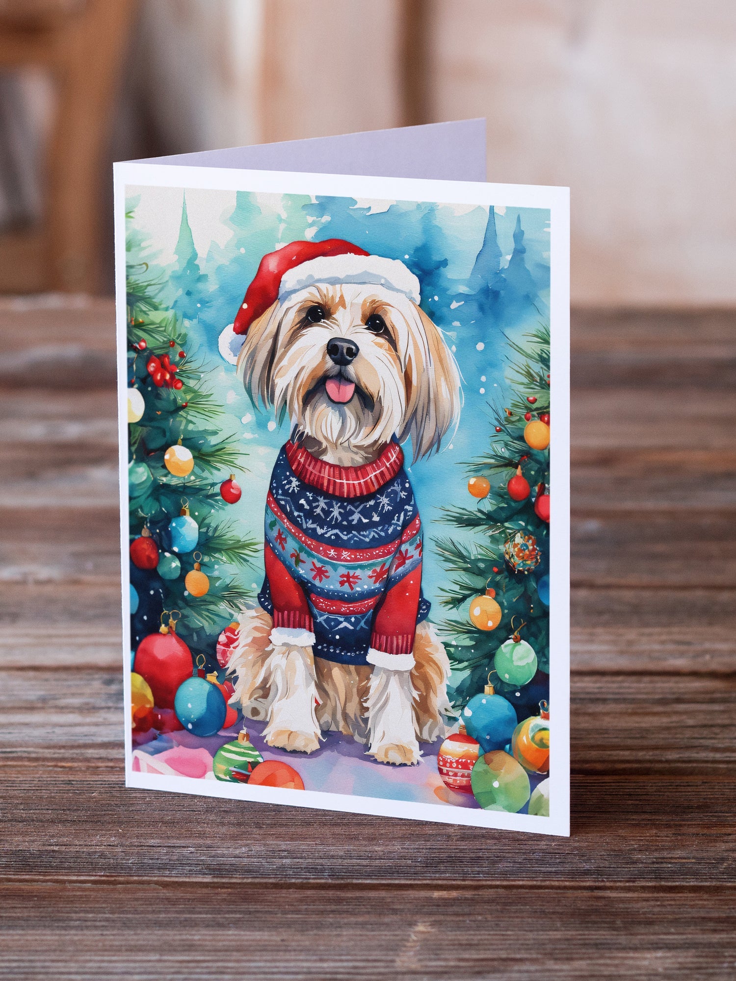 Tibetan Terrier Christmas Greeting Cards Pack of 8 Blank Cards with Envelopes Whimsical A7 Size 5x7