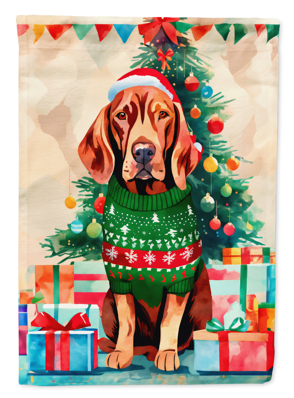 Vizsla Christmas House Flag 28x40 Porch Sleeve Pole Decorative Outside Yard Banner Artwork Wall Hanging, Polyester