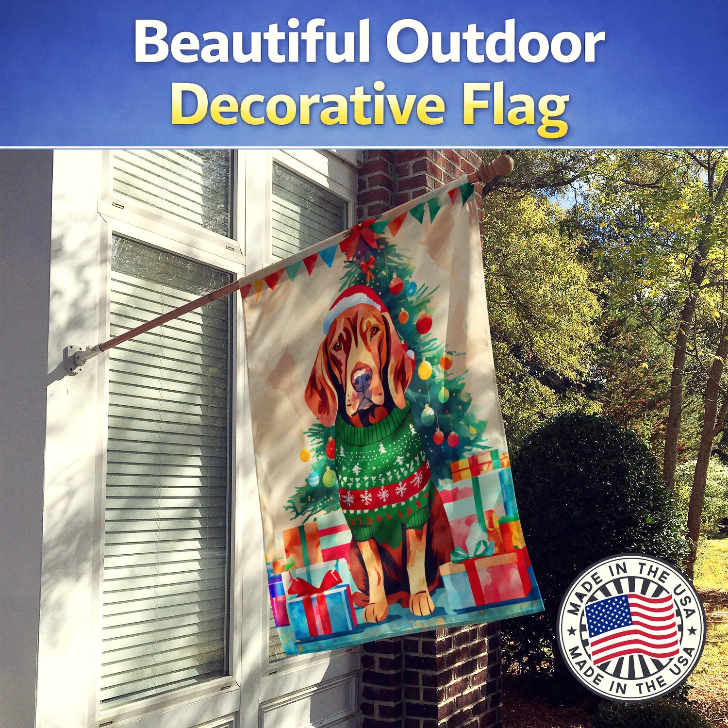 Vizsla Christmas House Flag 28x40 Porch Sleeve Pole Decorative Outside Yard Banner Artwork Wall Hanging, Polyester