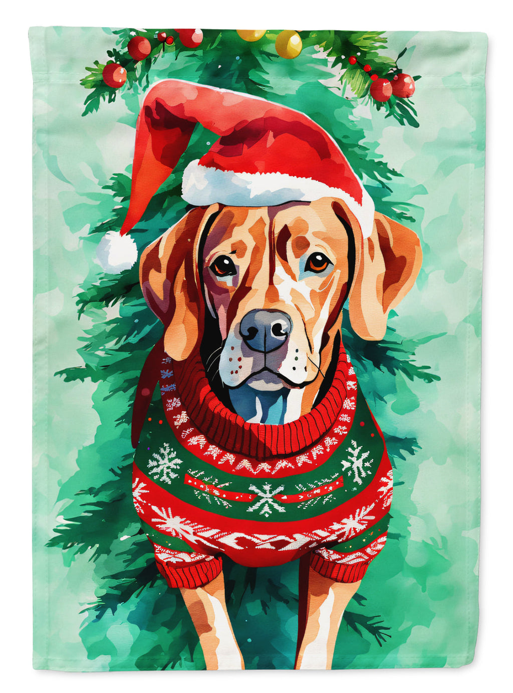 Vizsla Christmas House Flag 28x40 Porch Sleeve Pole Decorative Outside Yard Banner Artwork Wall Hanging, Polyester