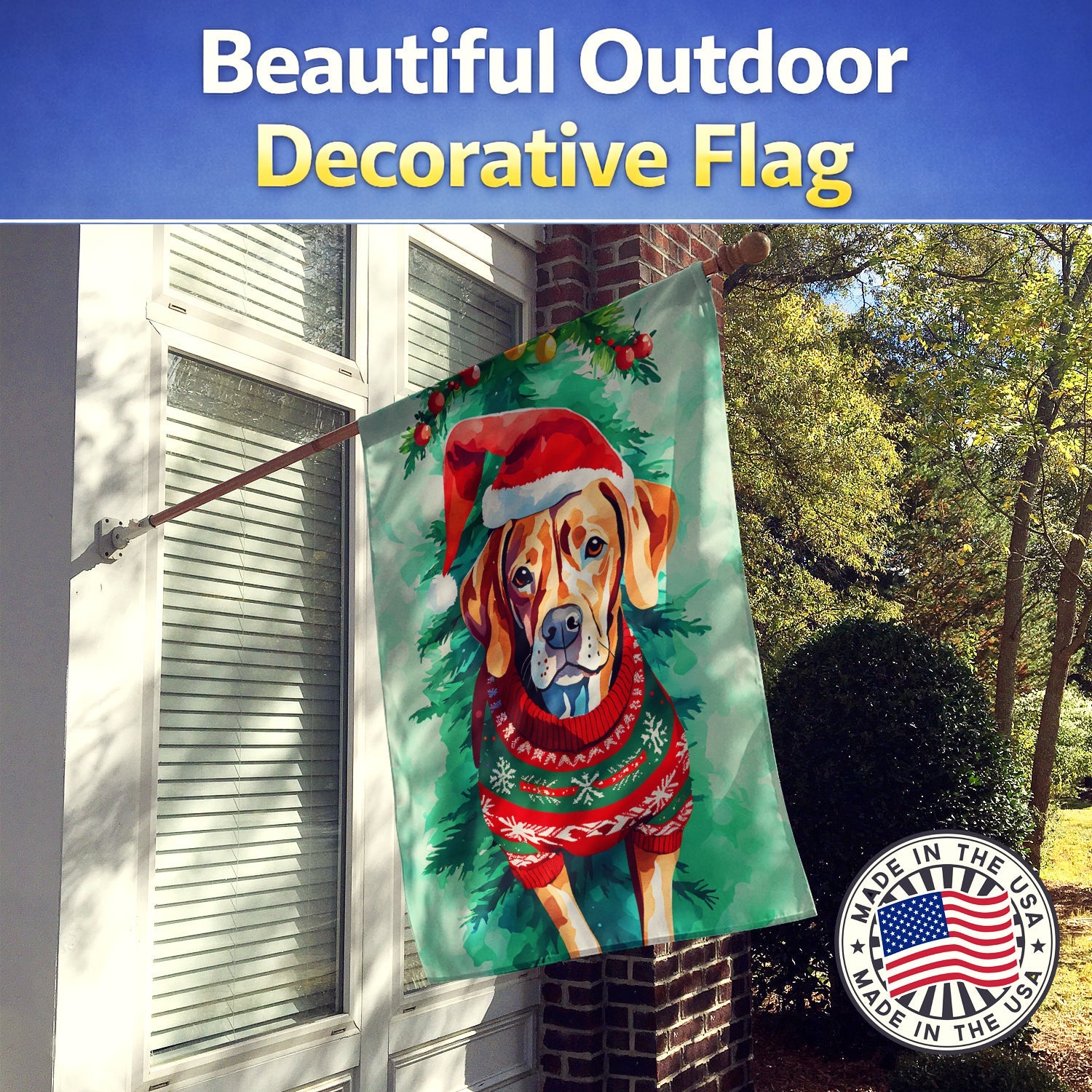 Vizsla Christmas House Flag 28x40 Porch Sleeve Pole Decorative Outside Yard Banner Artwork Wall Hanging, Polyester