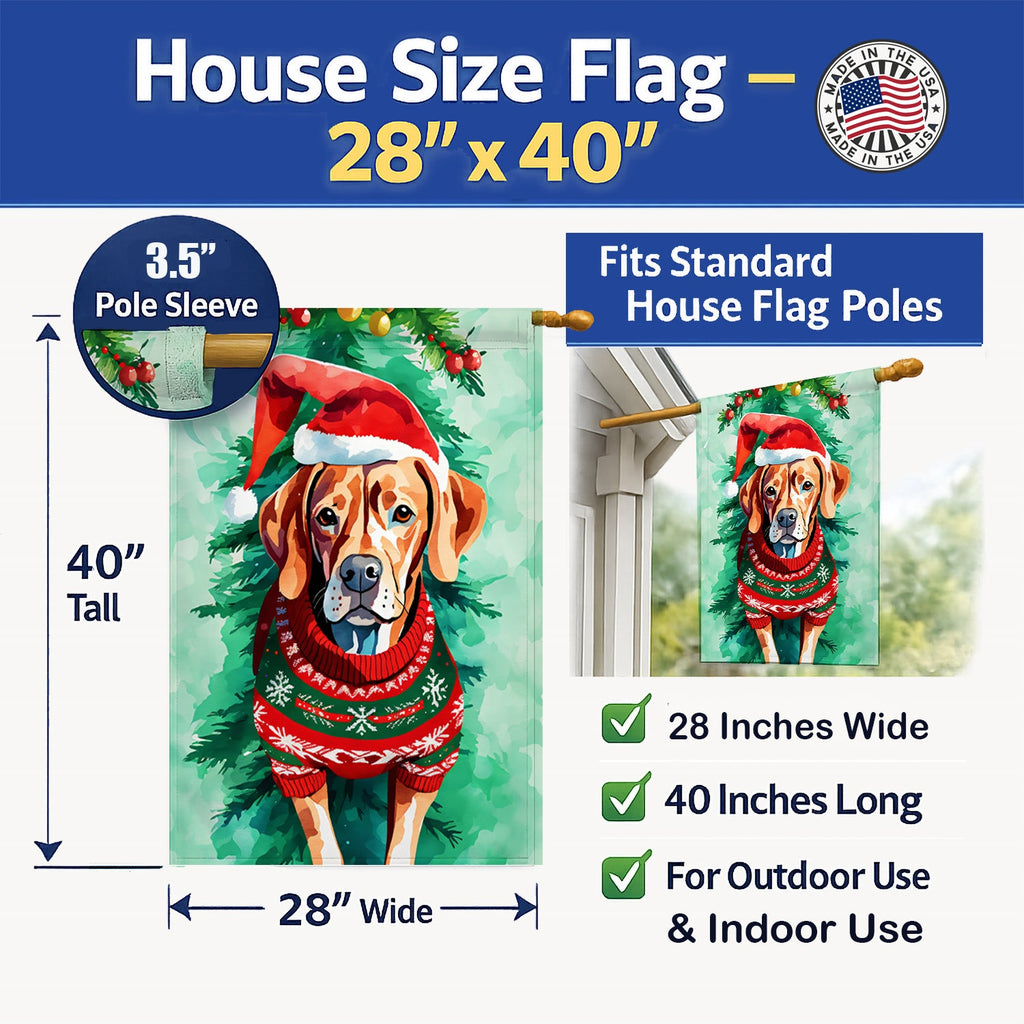 Vizsla Christmas House Flag 28x40 Porch Sleeve Pole Decorative Outside Yard Banner Artwork Wall Hanging, Polyester