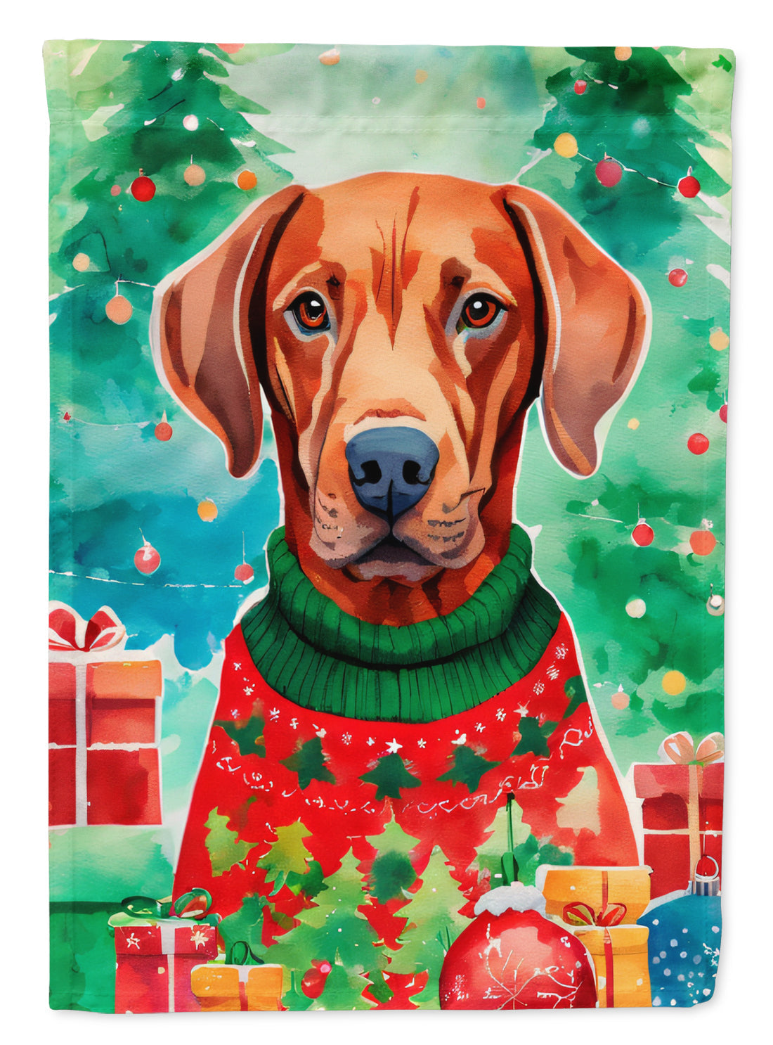Vizsla Christmas House Flag 28x40 Porch Sleeve Pole Decorative Outside Yard Banner Artwork Wall Hanging, Polyester