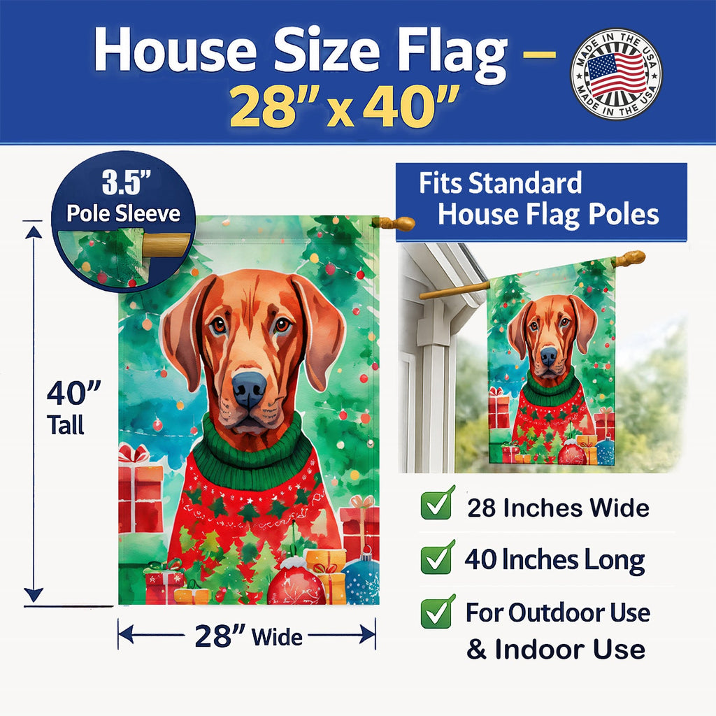 Vizsla Christmas House Flag 28x40 Porch Sleeve Pole Decorative Outside Yard Banner Artwork Wall Hanging, Polyester