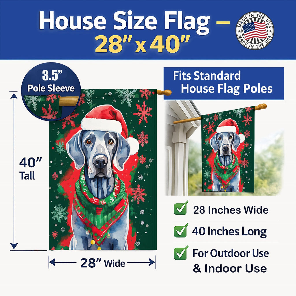Weimaraner Christmas House Flag 28x40 Porch Sleeve Pole Decorative Outside Yard Banner Artwork Wall Hanging, Polyester