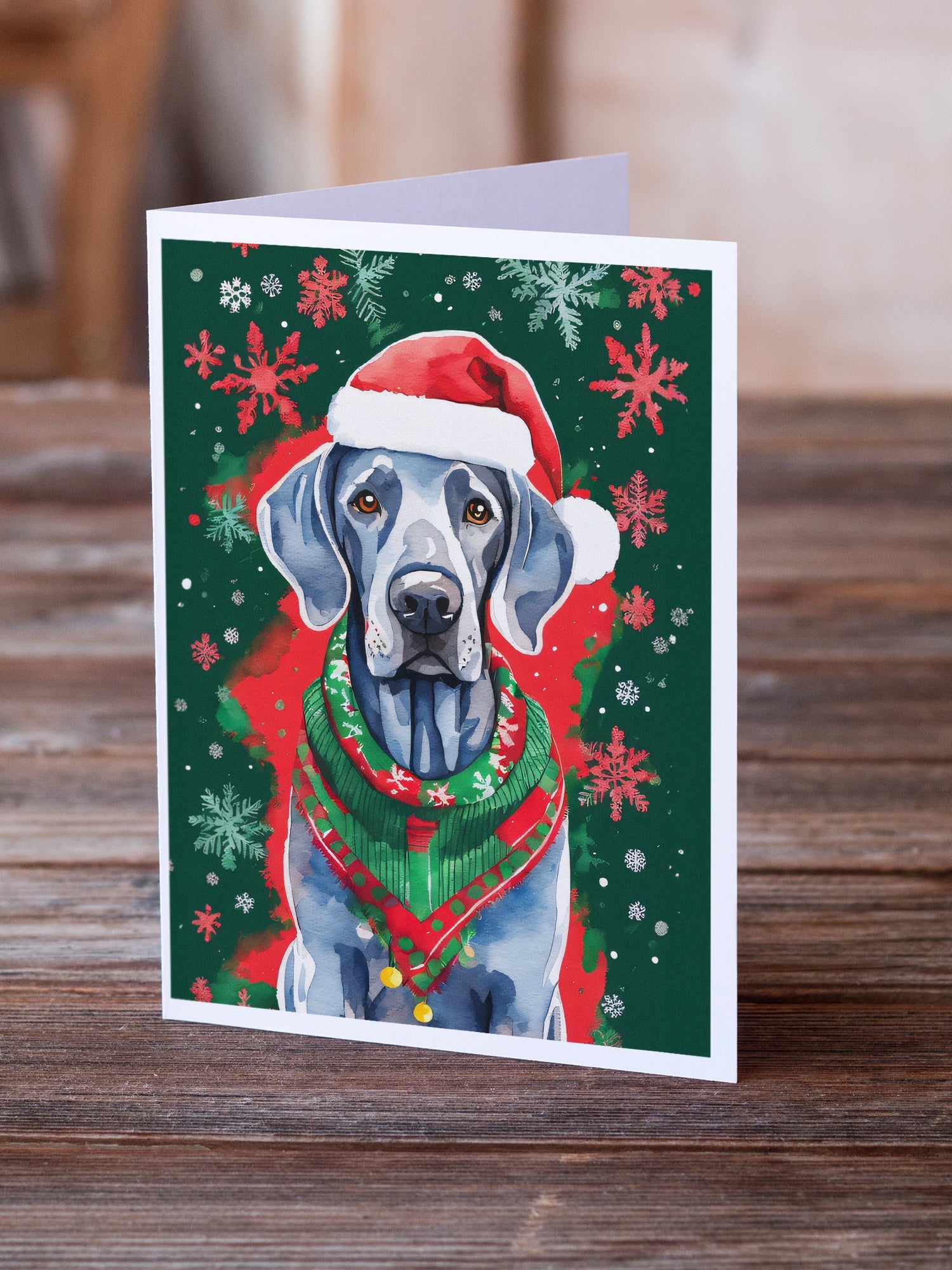 Weimaraner Christmas Greeting Cards Pack of 8 Blank Cards with Envelopes Whimsical A7 Size 5x7