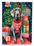 Weimaraner Christmas House Flag 28x40 Porch Sleeve Pole Decorative Outside Yard Banner Artwork Wall Hanging, Polyester